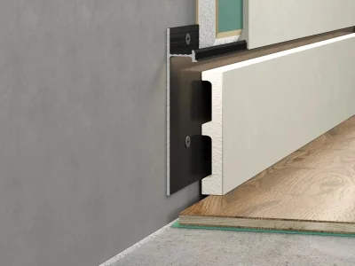 Скрытый плинтус LACONISTIQ STRONG "усиленный", под подсветку, алюминиевый, черный МУАР RAL9005 (80х1