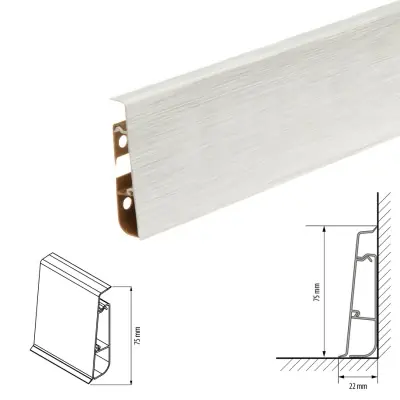 Плинтус напольный Cezar Hi-LINE Престиж M266 матовый Брашированный белый алюминий