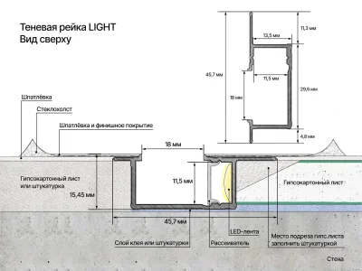 Теневая рейка LACONISTIQ Light Св. золото анодированное (3000х46х16 мм) под подсветку